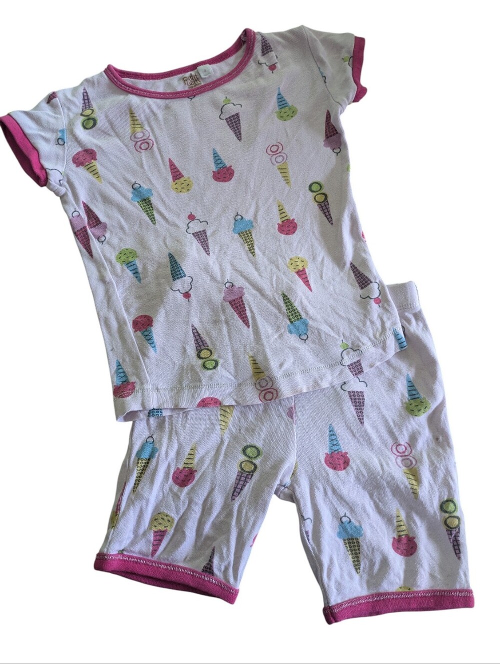 🌞4/20$ Petit Lem White Ice Cream Print Pajama Set with Pink Trim